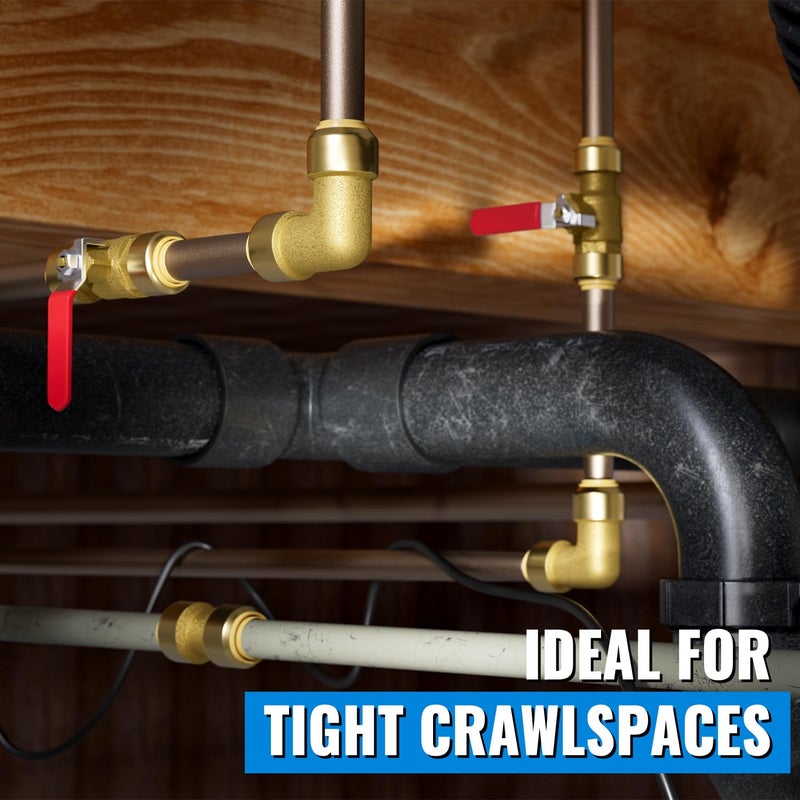 SUNGATOR Ball Valve 1/2 Inch, 1/2" Shut Off Valve, Water Shutoff, No Lead Brass Push-to-Connect Plumbing Fittings for Pex Pipe, Copper, CPVC, with 1 Disconnect Clip, Pack of 2 - Image 3